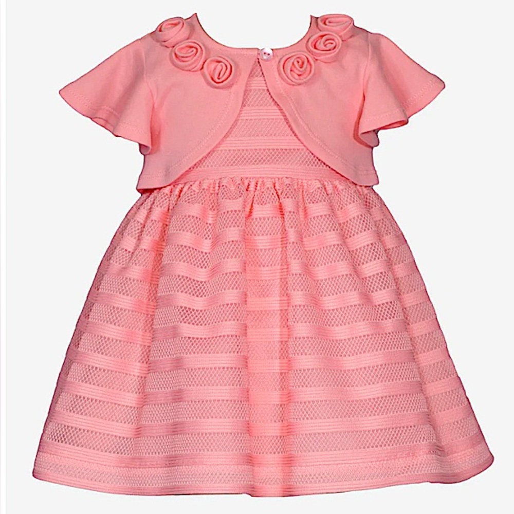 BONNIE BABY Emmie Knit Party Dess Cardigan Salmon Pink 24 Months Pageant Formal